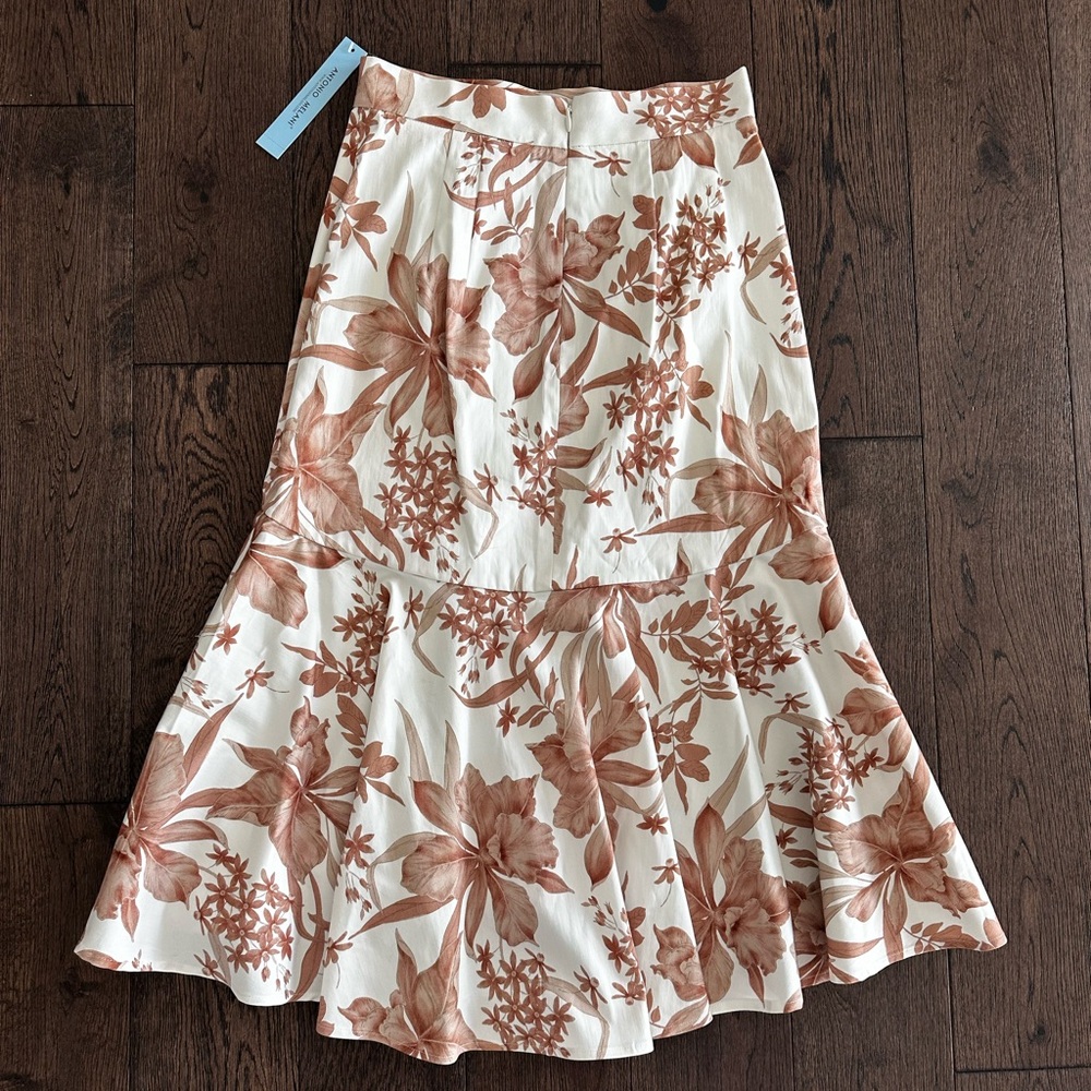 ANTONIO MELANI Cream & Brown Floral High-Low Skirt - Picture 2 of 6